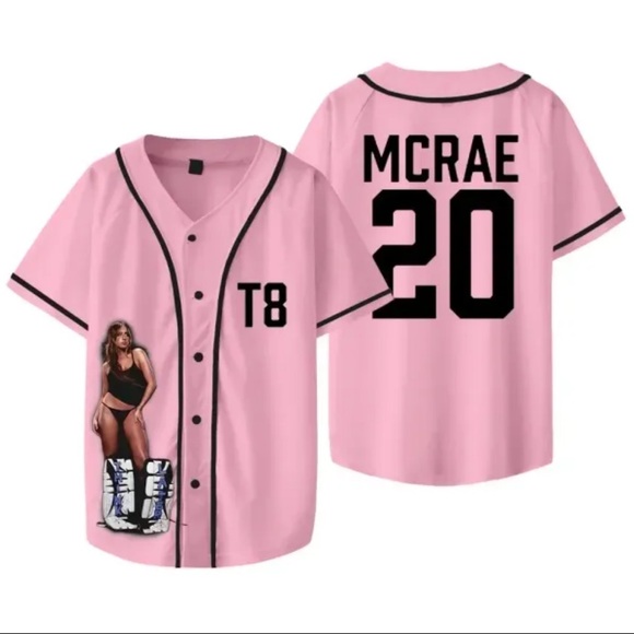 2X NWOT! Custom Tate Mcrae Pink Baseball Jersey with Graphic and Black Accents - Picture 1 of 1